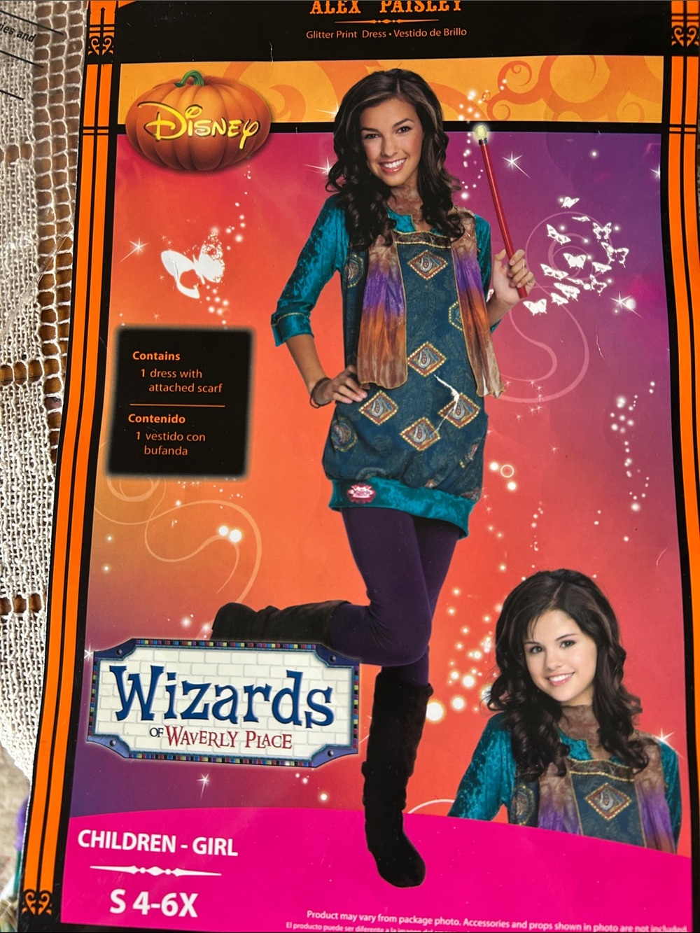 Disney Teal Velvet-Look Dress with Purple and Orange Ombre Scarf New